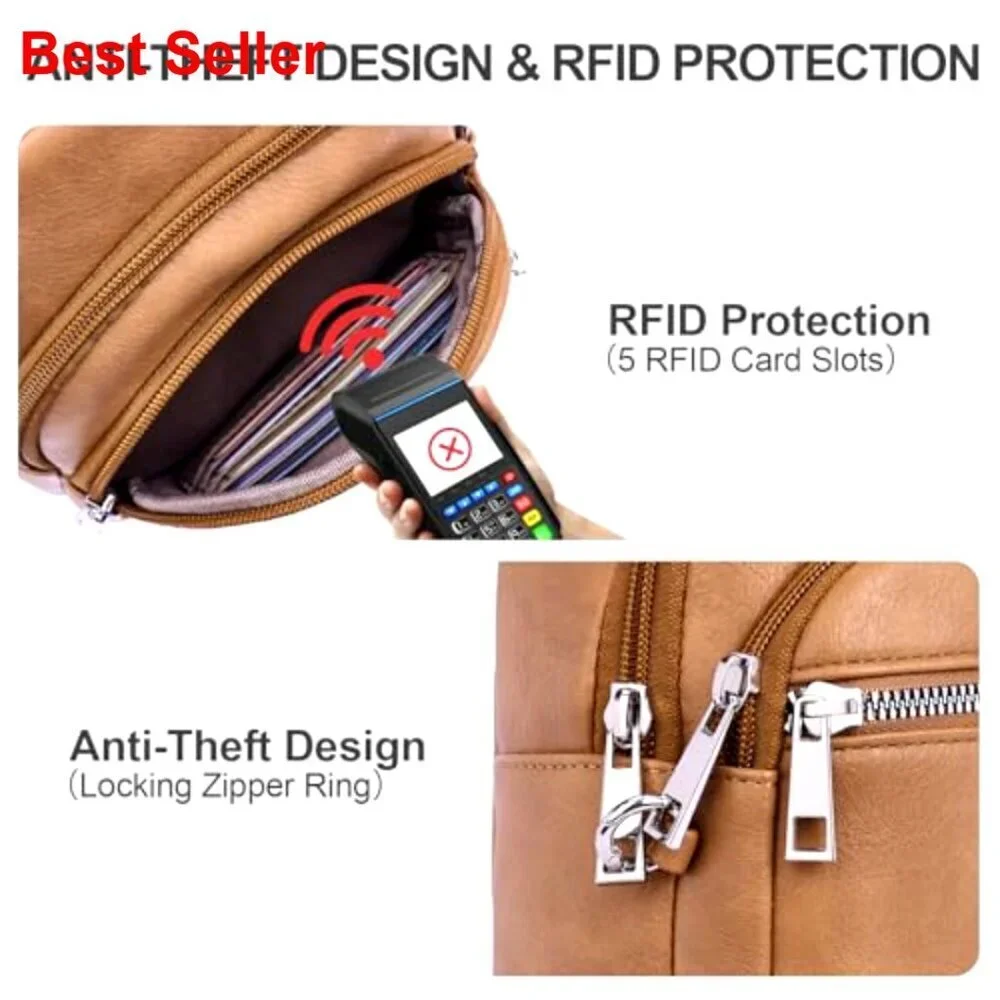 Anti Theft Crossbody Bag RFID Travel Sling Faux Leather Purse